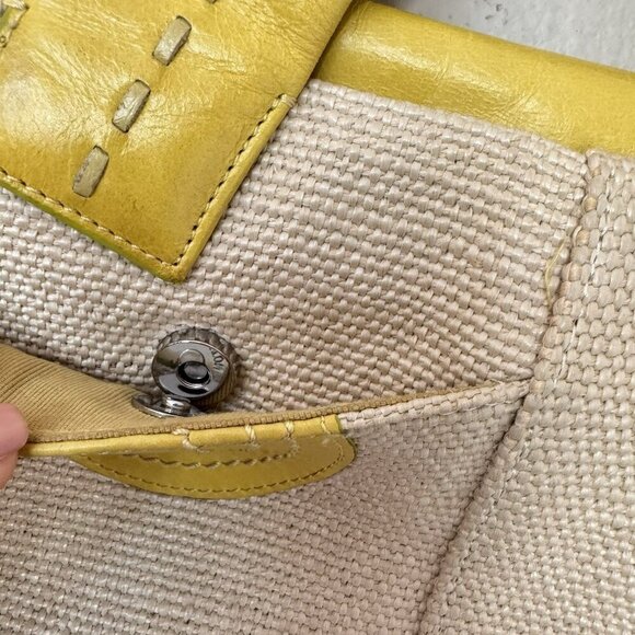 RADLEY STUNNING WOVEN CONTRAST YELLOW LEATHER GREEN STITCH TRIM TOP HANDLE TOTE - Picture 9 of 12
